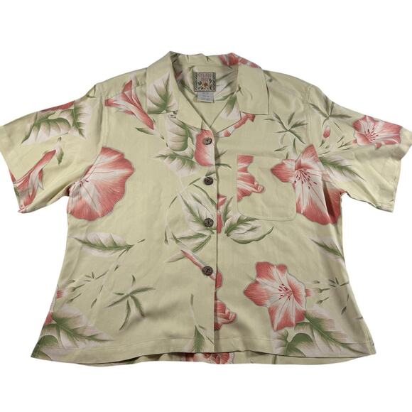 Kylani Bay Tops - Kylani Bay 100% Silk Hawaiian Floral Shirt Women’s Size 14 Button Up